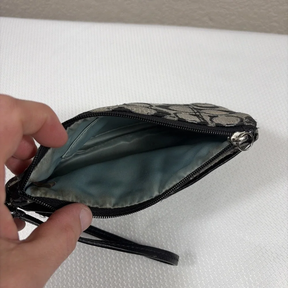 COACH ICONIC CANVAS GLITTER ZIPPY SLIM SMALL WRISTLET WALLET BLACK/GREY